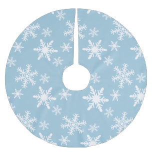 Falda Para El Árbol De Navidad De Poliéster Copos de nieve azules y blancos