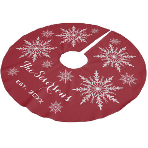 Falda Para El Árbol De Navidad De Poliéster Copos de nieve blancos en rojo