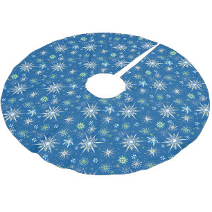 Falda Para El Árbol De Navidad De Poliéster Copos de nieve de mediados de siglo en azul