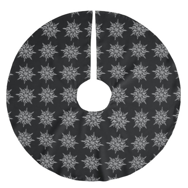 Falda Para El Árbol De Navidad De Poliéster Copos de nieve en negro (Anverso)