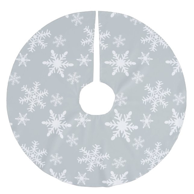 Falda Para El Árbol De Navidad De Poliéster Copos de nieve grises y blancos (Anverso)