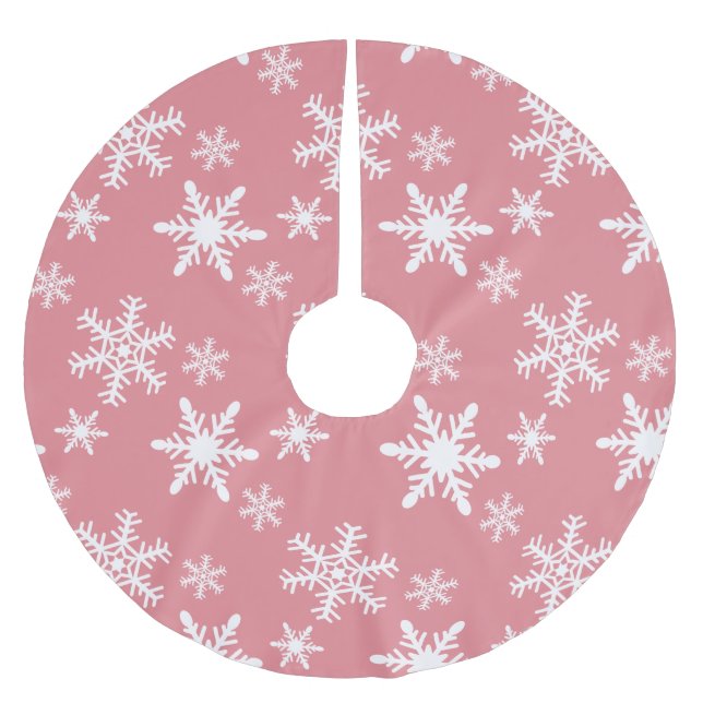 Falda Para El Árbol De Navidad De Poliéster Copos de nieve rosa y blanco (Anverso)