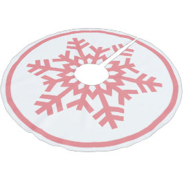 Falda Para El Árbol De Navidad De Poliéster Coral Rosa Claro Copo de Nieve en Blanco
