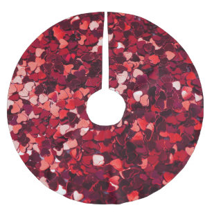 Falda Para El Árbol De Navidad De Poliéster Corazón Purpurina Rojo: Textura Minimalista.