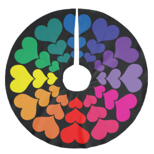 Falda Para El Árbol De Navidad De Poliéster Corazones de color arcoiris sobre fondo negro