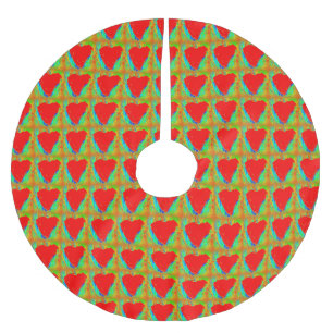 Falda Para El Árbol De Navidad De Poliéster corazones rojos en la falda verde del árbol