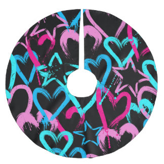 Falda Para El Árbol De Navidad De Poliéster Corazones y estrellas brillantes, patrón sin fisur