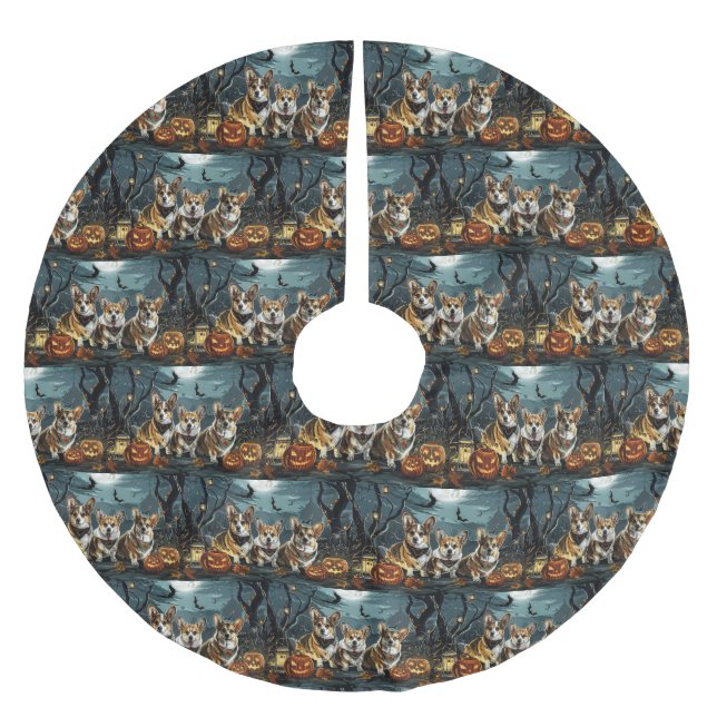 Falda Para El Árbol De Navidad De Poliéster Corgi Halloween Spooky (Anverso)