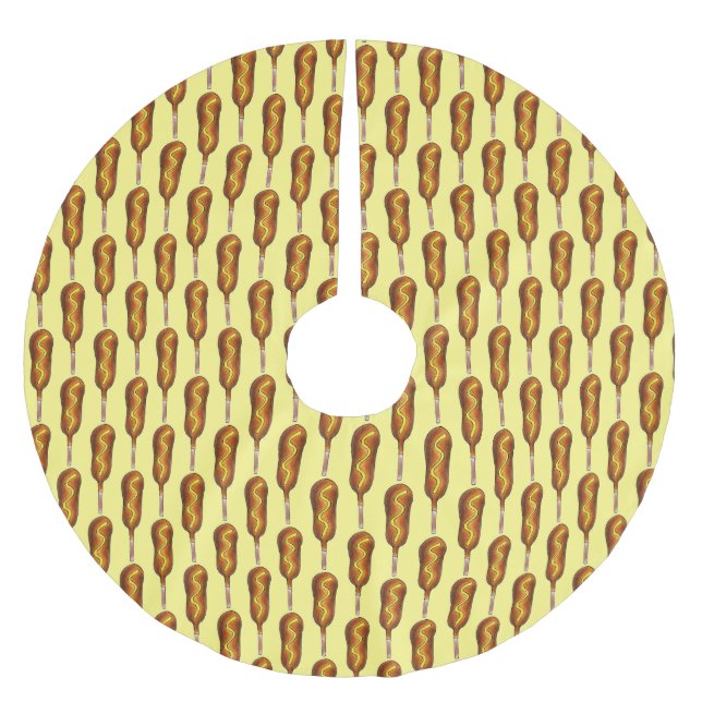 Falda Para El Árbol De Navidad De Poliéster Corndog Stick Hot Corn Dog Hotdog Yellow Mustard (Anverso)