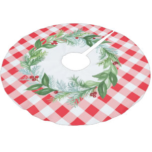 Falda Para El Árbol De Navidad De Poliéster Corona de Navidad de pino en acuarela con cuadros