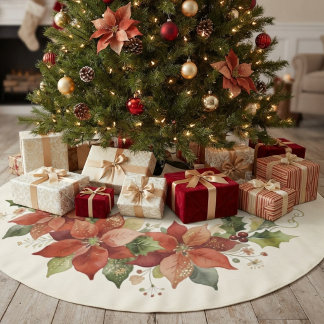 Falda Para El Árbol De Navidad De Poliéster Corona de Poinsettia Roja Elegante Festiva MH26