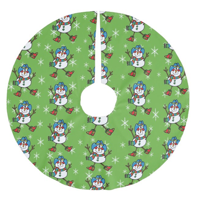 Falda Para El Árbol De Navidad De Poliéster Cowboy Snowman (Anverso)