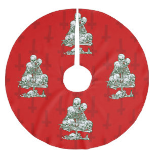 Falda Para El Árbol De Navidad De Poliéster cráneo de feas navidades esqueleto cruz gótica