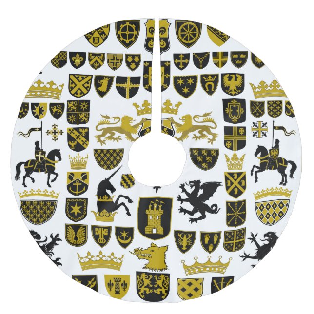 Falda Para El Árbol De Navidad De Poliéster Crestas heráldicas, diseños simbólicos. (Anverso)