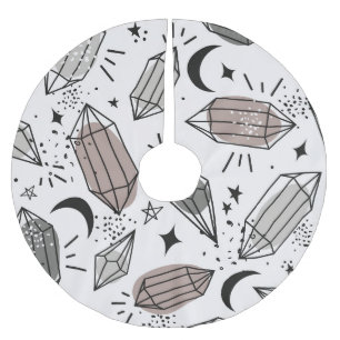 Falda Para El Árbol De Navidad De Poliéster Cristales, Luna, Estrellas, Diseño superficial.