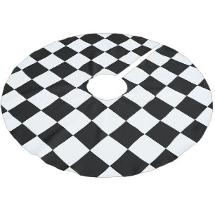 Falda Para El Árbol De Navidad De Poliéster Cuadrados a cuadros geométricos retro en negro y b