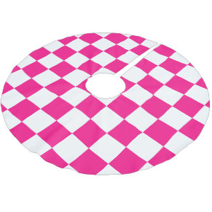 Falda Para El Árbol De Navidad De Poliéster Cuadrados controlados retro geométrico blanco rosa