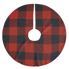 Falda Para El Árbol De Navidad De Poliéster Cuadrados de cuadros rojos y negros de Plaid de Bú