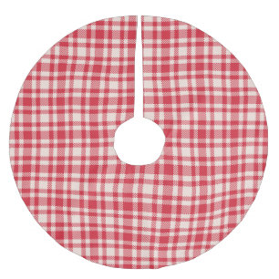 Falda Para El Árbol De Navidad De Poliéster Cuadro de Gingham Rojo y Blanco Rústico