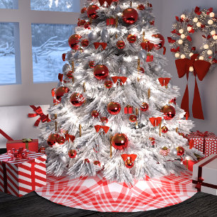Falda Para El Árbol De Navidad De Poliéster Cuadro de Navidad Rojo y Blanco