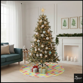 Falda Para El Árbol De Navidad De Poliéster Cuadro Escocés Gráfico de Pixelado Amarillo Brilla