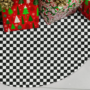 Falda Para El Árbol De Navidad De Poliéster Cuadro negro y blanco