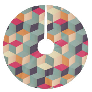 Falda Para El Árbol De Navidad De Poliéster Cuadros coloridos, patrón geométrico retro.