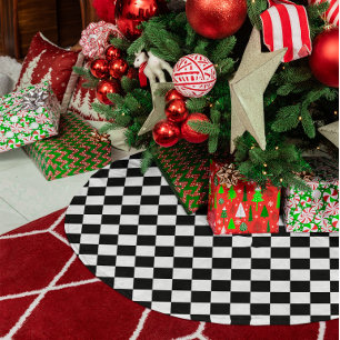 Falda Para El Árbol De Navidad De Poliéster Cuadros negros y blancos