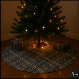 Falda Para El Árbol De Navidad De Poliéster Cuadros Sepia Plaid Vintage Tartán Marrón Claro