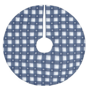 Falda Para El Árbol De Navidad De Poliéster Cuadros tradicionales de gingham azul y blanco con