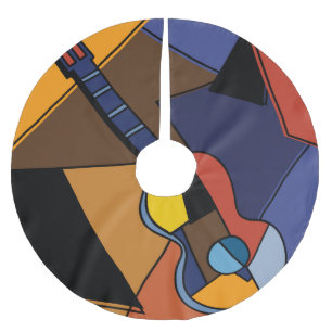 Falda Para El Árbol De Navidad De Poliéster Cubista De Surrealismo De Guitarra.