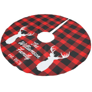 Falda Para El Árbol De Navidad De Poliéster Cuerna Rústica Cuadro Rojo y Negro