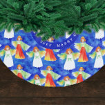 Falda Para El Árbol De Navidad De Poliéster Cuidados Navidades coloridos Angels Watercolor<br><div class="desc">Esta moderna falda arbórea tiene un patrón siempre verde con coloridos ángeles acuáticos sobre un fondo azul. El texto es personalizable, puede reemplazarlo con sus propias palabras. Es una elección perfecta para decorar tu casa de una manera cálida y cariñosa en temporada de Navidades. En nuestra colección de ANGELS GUARDIANES...</div>