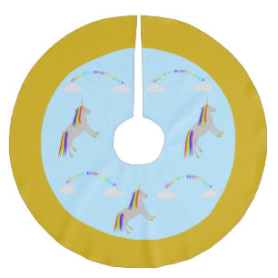 Falda Para El Árbol De Navidad De Poliéster Cumpleaños de la fantasía Unicornio Arcoiris y nub
