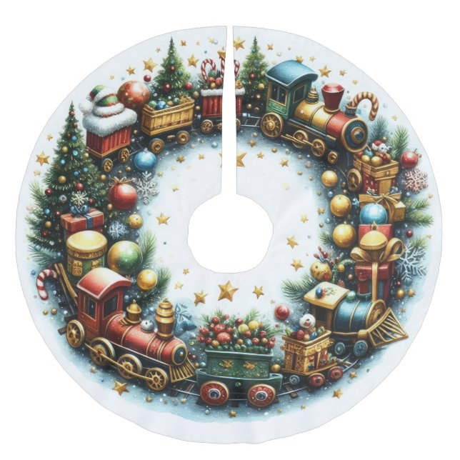 Falda Para El Árbol De Navidad De Poliéster Cursos de acuarela sobre Navidades blancos (Anverso)