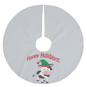 Falda Para El Árbol De Navidad De Poliéster Cute Felices Fiestas Navidades Elf Cow