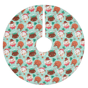 Falda Para El Árbol De Navidad De Poliéster Cute Navidades Gatos Cepillado de la falda del árb