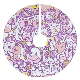 Falda Para El Árbol De Navidad De Poliéster Cute Unicorn Pony: Colección Magic Doodle