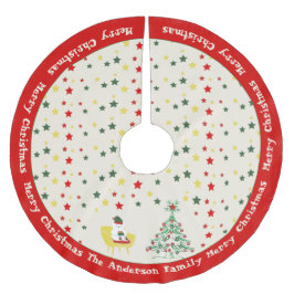 Falda Para El Árbol De Navidad De Poliéster Cute White Teddy Bear & Pine Tree Merry Christmas