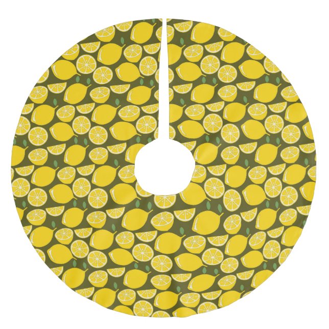 Falda Para El Árbol De Navidad De Poliéster Cuto de diversión moderno amarillo limón (Anverso)