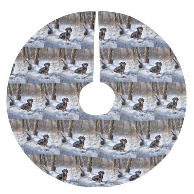 Falda Para El Árbol De Navidad De Poliéster Dachshund deja que nieve Navidades (Anverso)