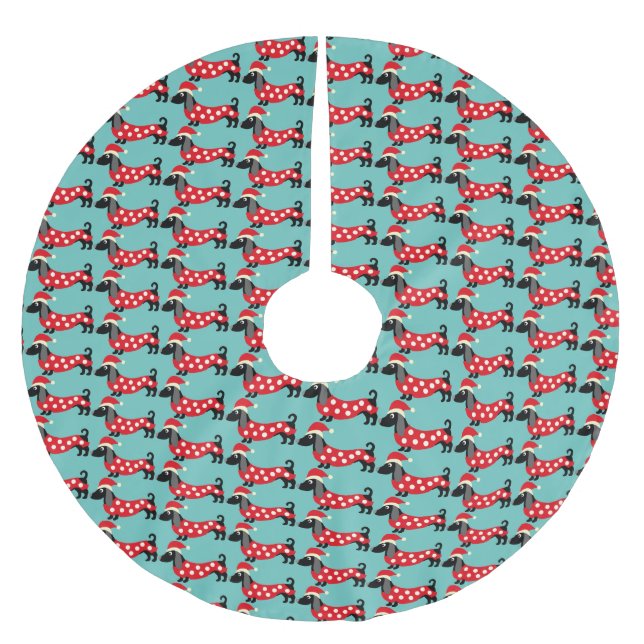 Falda Para El Árbol De Navidad De Poliéster Dachshunds de vacaciones festivas (Anverso)