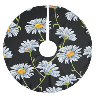Falda Para El Árbol De Navidad De Poliéster Daisies acuarelas: fondo de cosecha floral