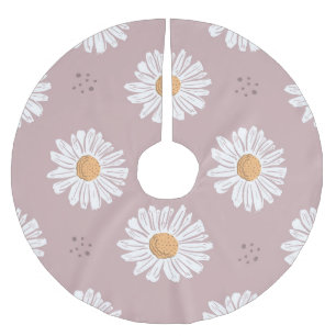 Falda Para El Árbol De Navidad De Poliéster Daisy Rosa: Patrón de repetición floral.