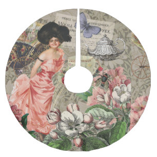 Falda Para El Árbol De Navidad De Poliéster Dama de café mujer victoriana rosa vestido rico