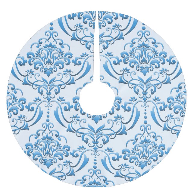 Falda Para El Árbol De Navidad De Poliéster Damasco Clásico: Lujoso Fondo Sin Marea (Anverso)