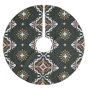 Falda Para El Árbol De Navidad De Poliéster Damasco Oriental: Mosaico Talavera Vintage.