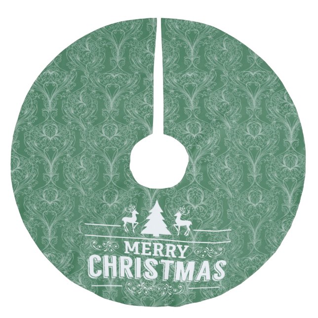 Falda Para El Árbol De Navidad De Poliéster Dámaso de filigree verde. Feliz Navidad 🎄 (Anverso)