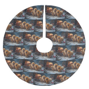 Falda Para El Árbol De Navidad De Poliéster Decoración de los Navidades Chow Chow Snowy Sleigh