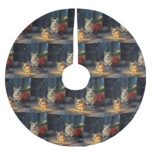 Falda Para El Árbol De Navidad De Poliéster Decoración de los Navidades Corgi Snowy Sleigh